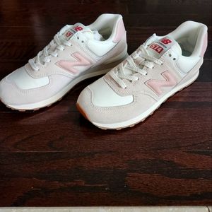 (Brand New) New Balance 574 Sneakers size 9.5 women's or 8 men's. Pink and white